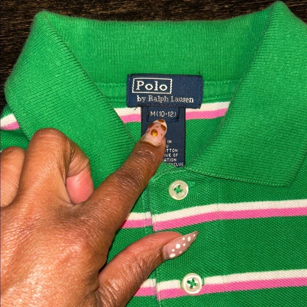 Ralph Lauren Kids Medium 10-12 Boys/Girls Polo in Green and Pink Stripes